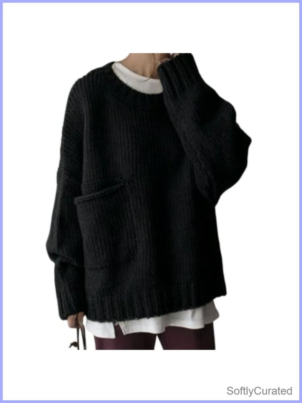 Oversized Knit Sweater Crewneck Batwing Long Sleeve Pullover Top